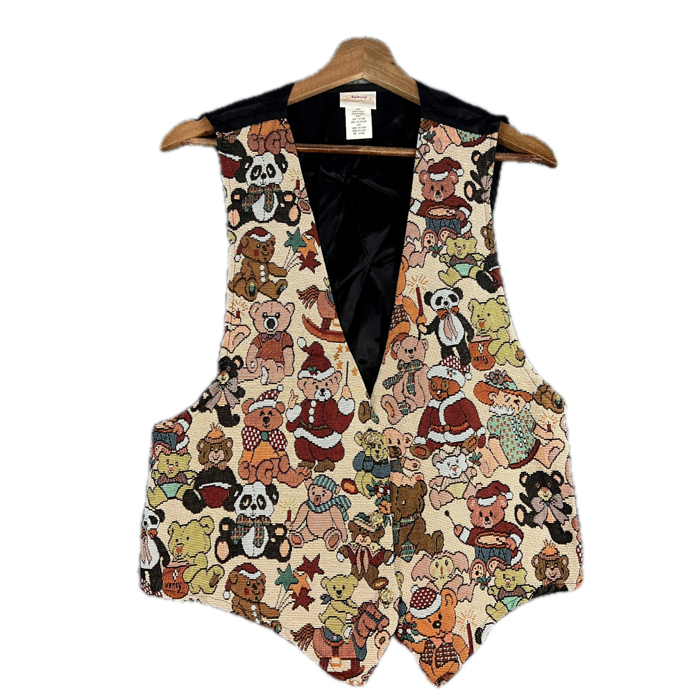 Vtg Backroad Blues Womens Sz S Holiday Teddy Bear Button Up Vest Made in USA Tag